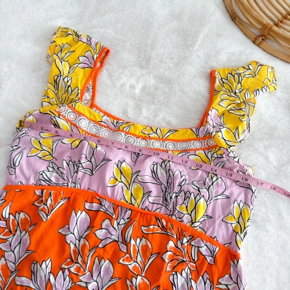 Farm Rio Tia Flutter Sleeved Blouse Floral Yellow Pink - Picture 7 of 8